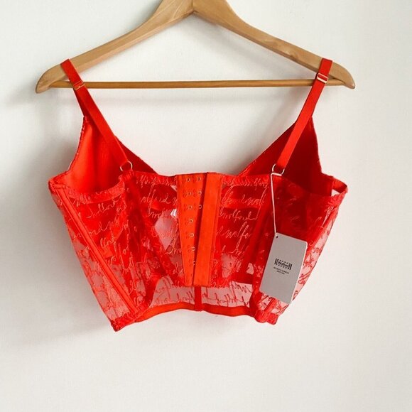 NWT Wolford Spellout Logo Obsessed Bustier Red Lace 38C - Picture 2 of 7
